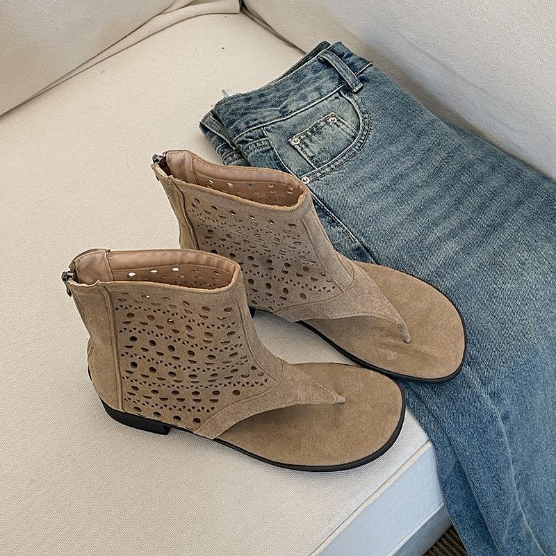 

Женские сандалии-ботинки с клипсой на пальце, модные, с вырезами, слипоны, летний уличный стиль, женские ботильоны на низком каблуке 35 хаки