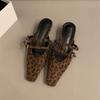 Leopard High Heels Slippers Women Square Toe Sandals Mules Shoes Summer 2025 Trend Designer Shoes Sexy Woman Pumps Dress Slides