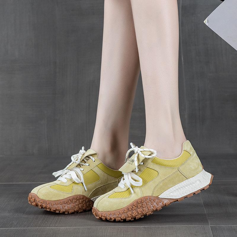 

Retro platform German training shoes spring new inner height increase strap leather casual sports Forrest Gump shoes 35 жёлтый