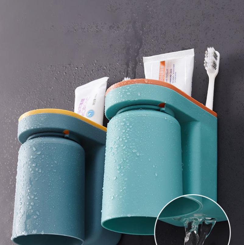 Toothbrush Cup Multi-function Punch-free Toothbrush Holder for Bathroom Wall-mounted Cups Gargle Plastic Products