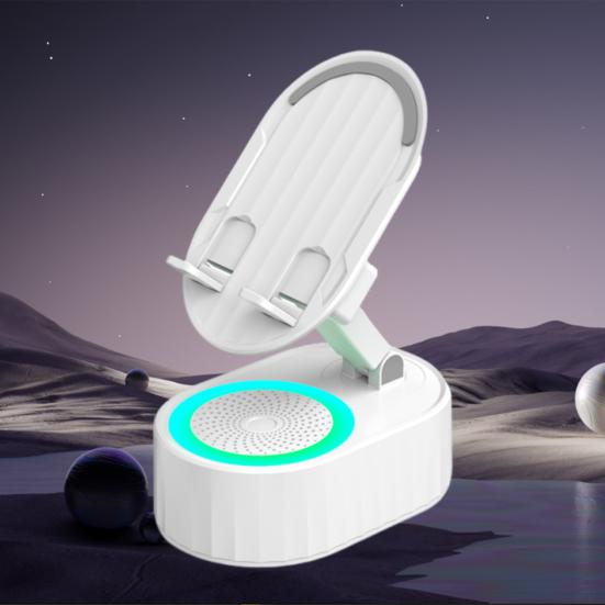 Cep Telefonu Standı 360 Derece Dönebilen Kablosuz Ses Bluetooth Uyumlu Hoparlör Telefon Tutucu Renkli Ortam Işığı ile