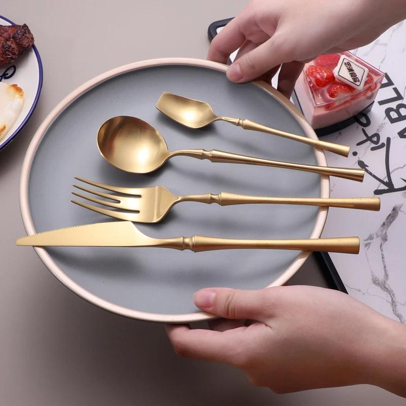 Matte Gold 18/10 Stainless Steel Luxury Cutlery Dinnerware Tableware Knife Spoon Fork Chopsticks Flatware Set Dishwasher Safe