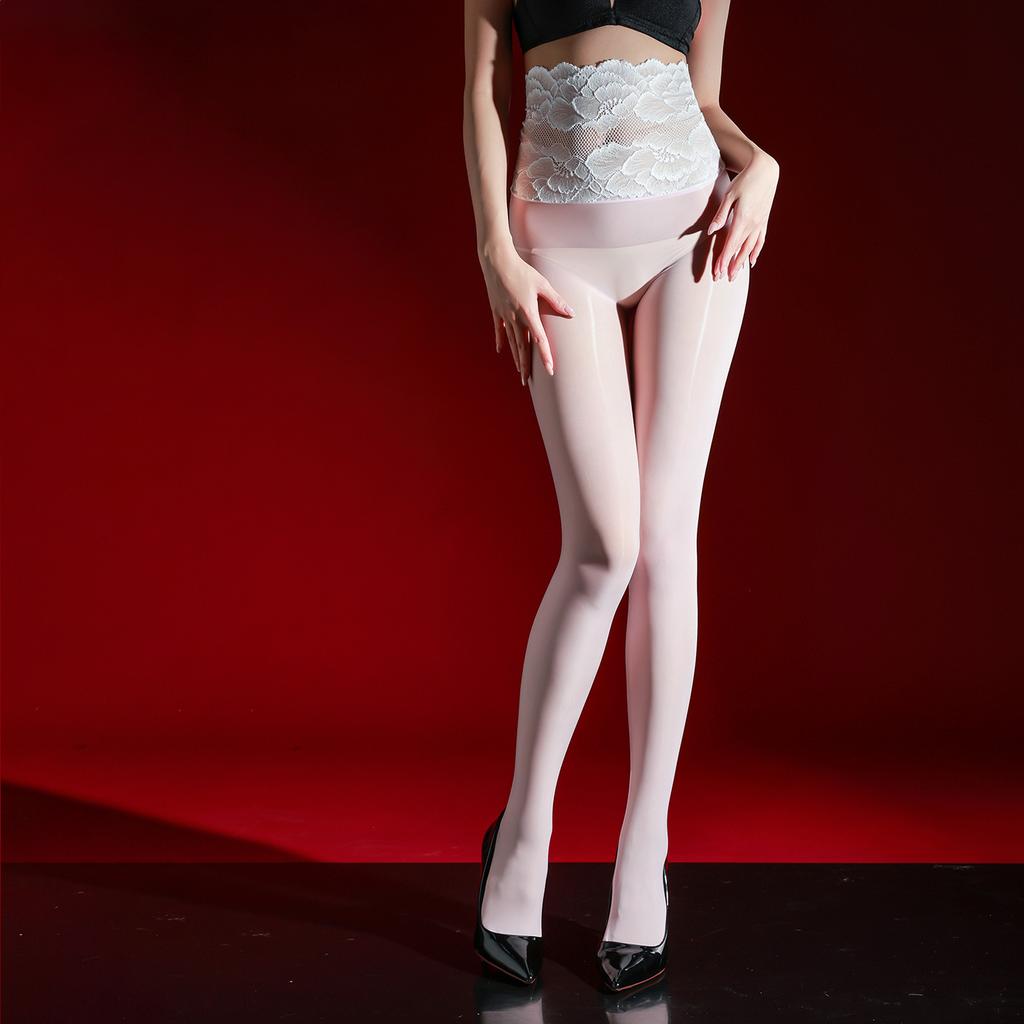 Xiyue Hibiscus Streamer Lace High Waist Oil Shiny Black Silk Oil Shine Pantyhose Sexy Silky Female Emotional Stockings Large Size
