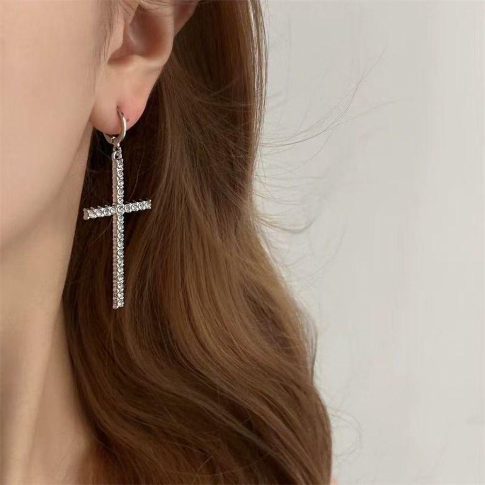 Zirkonkristall Kreuz Ohrringe Gothic Ohr Accessoire Personalisierter Kruzifix Hängeohrring Geschenk