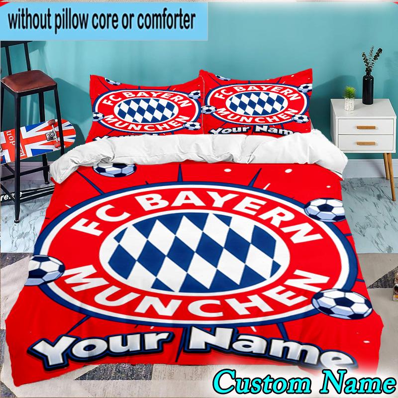 Custom Name Bayern Munchen Logo Design 3PCS Bedding Set For Bedroom Dormitory,Including 1pc Duvet Cover And 2pcs Pillowcases Large size Fan gift