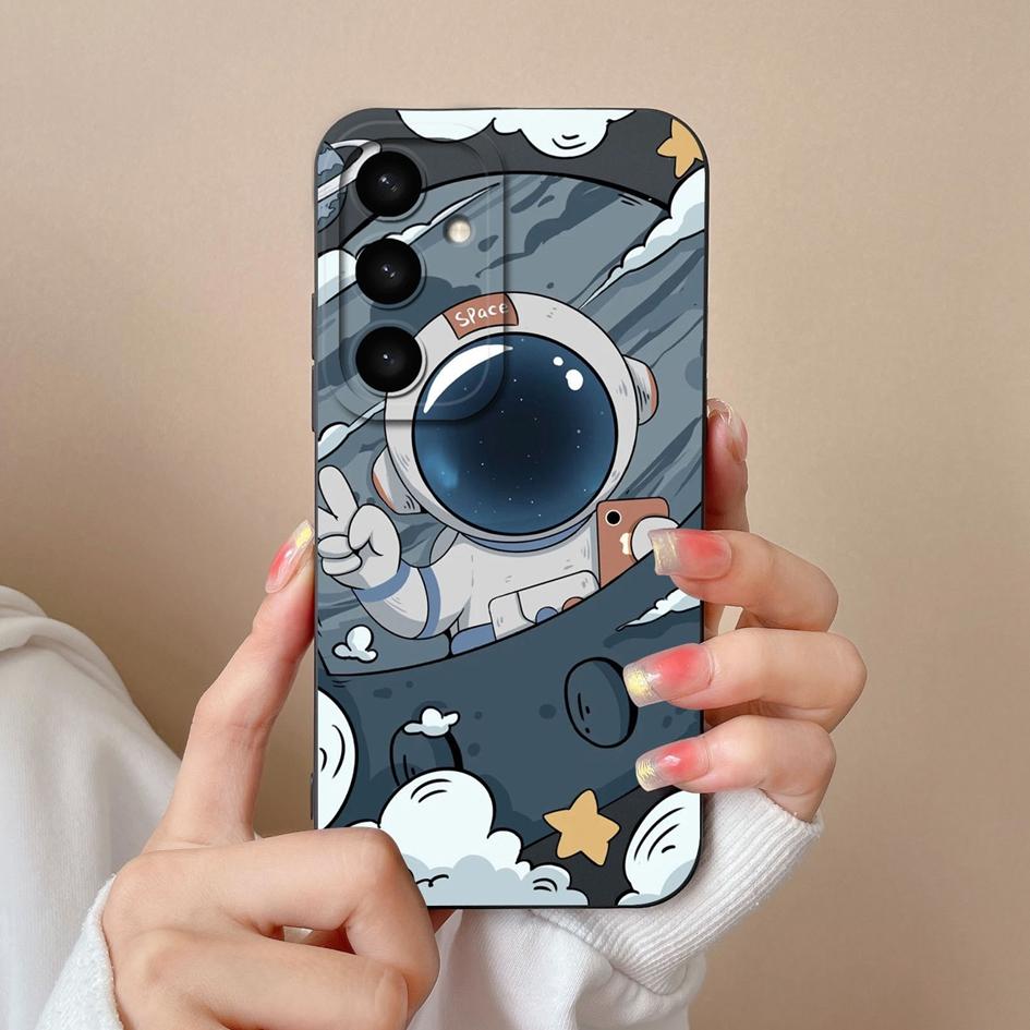 Módní pilotní pouzdra kryty pro Samsung S25 Plus Ultra A05 A16 A56 A26 A36 F14 A05S Cool astronautský vzor Super nárazuvzdorný tekutý silikon pro Samsung