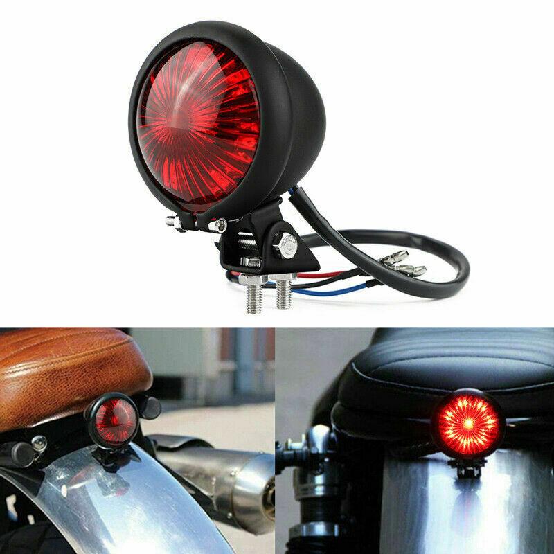 Universal Motorcycle LED Rear Tail Light, Retro Black Metal Brake Stop Lamp for Bobber, Chopper, Cafe Racer
