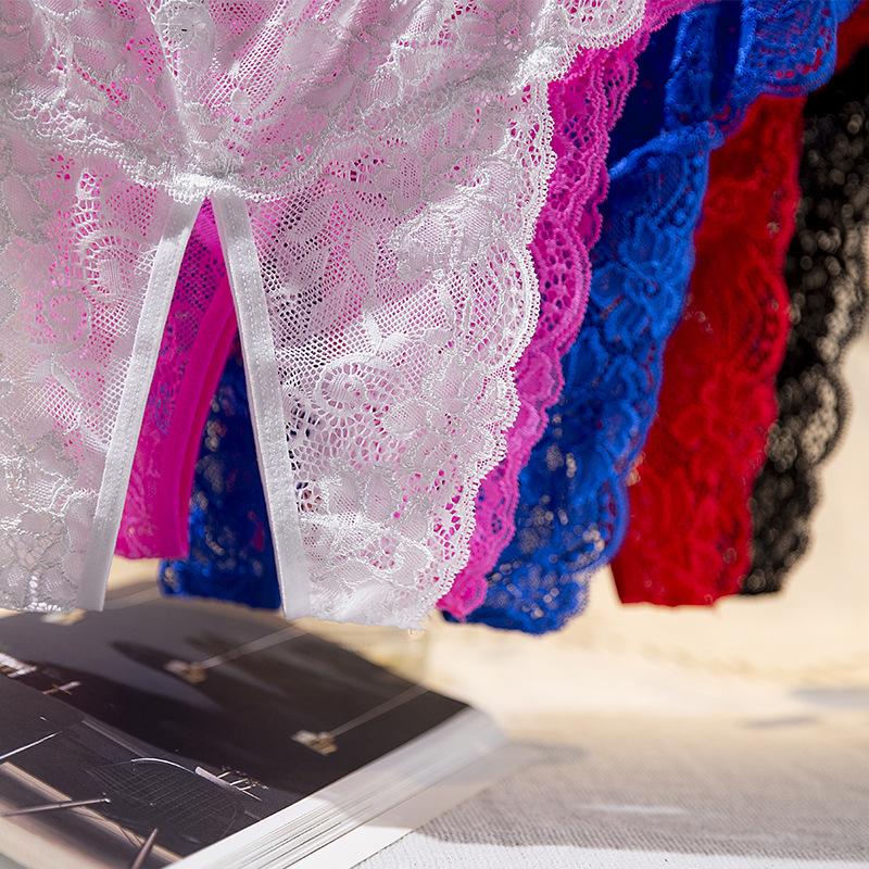 Women Sexy Open Crotch Panties Lace Transparent Thongs for Sex Lingerie Plus Size Briefs
