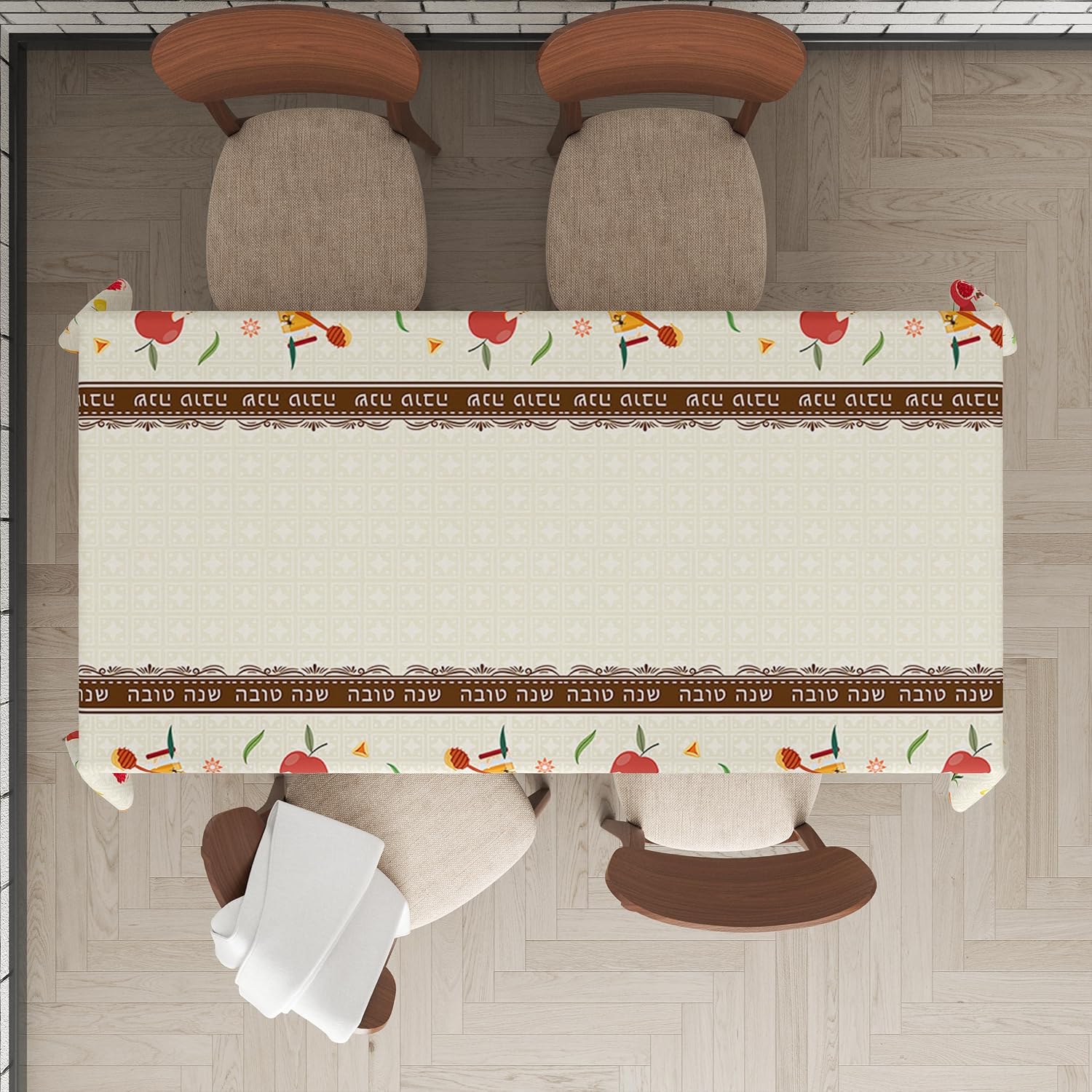 Gelukkig Rosh Hashanah Rechthoekig Tafelkleed voor Tafeldecoratie Herbruikbaar Shana Tova Keuken Eettafelkleed Joods Feestdecoratie 90x140cm