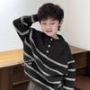 Unisex Children's Casual Striped Knit Sweater - Soft Retro Autumn/Winter Wear 2025