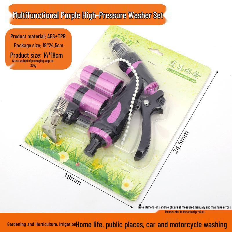 Multifunctional Purple High-Pressure Washer Gun Set for Home and Car Use