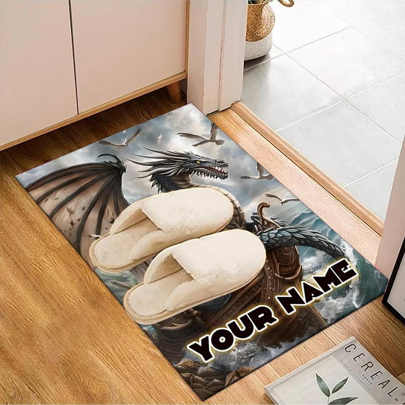1PC Custom Name Dragon's Stormy Voyage Theme Floor Mat Ideal for Living Room, Game Rooms, Office, Bedroom, Office Floor Mat , Floor Mats for Home