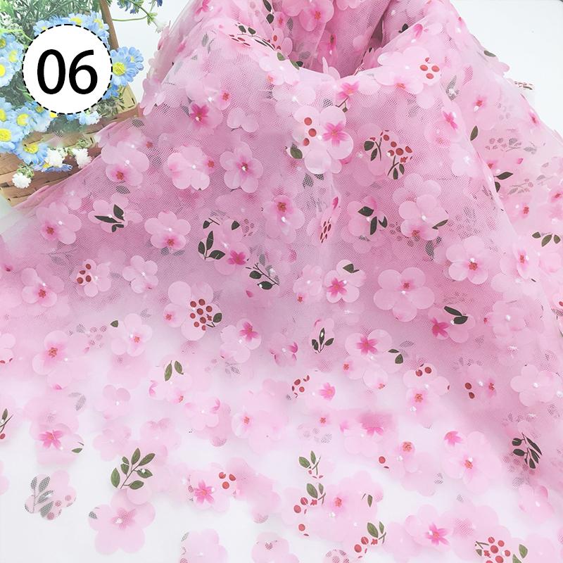100X130cm 3D Floral Print Fresh Mesh Embroidery Fabric Dress Shawl Hair Accessorie Diy Sewing Supplies Crafts Fabric