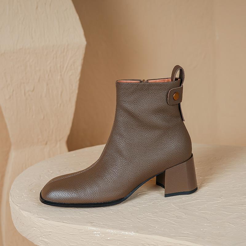 2024 New Boots Women Top Quality Genuine Leather Autumn Winter Boots Female Slip On Chelsea Boots Square High-heel Ankle Boots