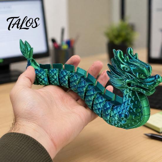 Colorful Gradient Metallic Ornament 3D Printed Articulated Dragon Boat Figurine, Statue with Flexible Bendable Body, Unique Festival Gift Traditional
