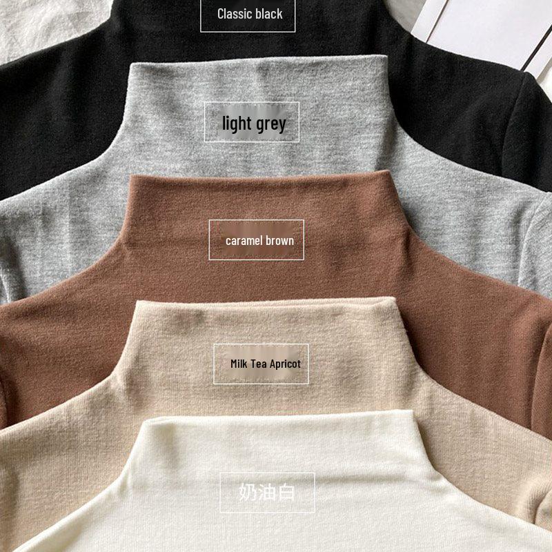 

Women s Spring 2025 Solid Color Acrylic Blend Semi-High Neck Long Sleeve Slimming Top Milk Tea
