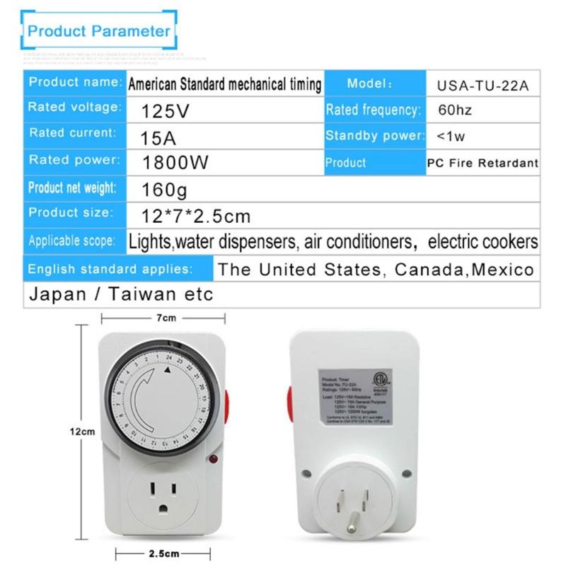 24 Hour Cyclic Timer Switches Programmable Mechanical Timer Universal Timing Socket for Aquariums, Grow Light Enduring