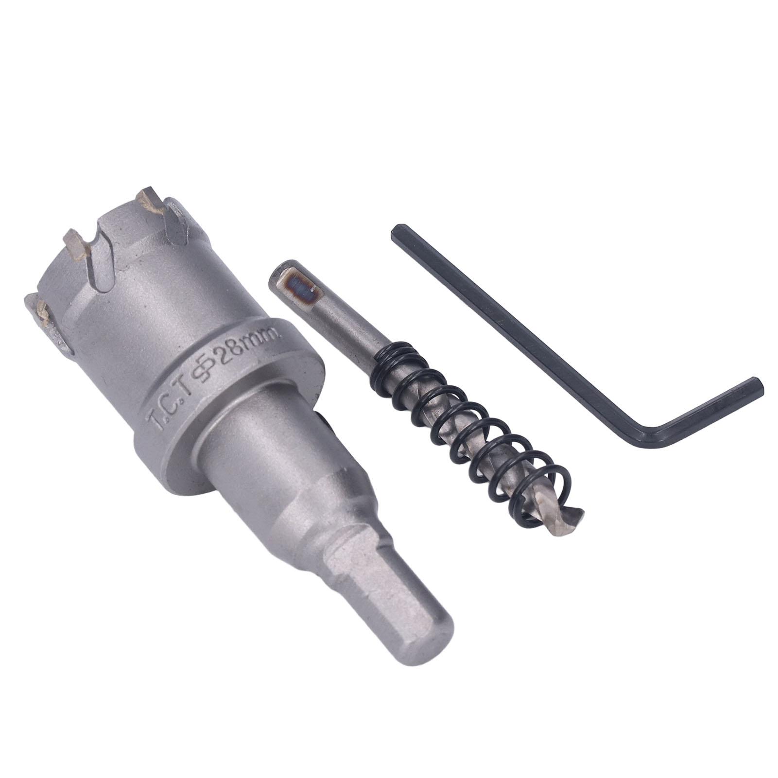 

Твердосплавное корончатое сверло TCT Зубья для толстого металла Набор фрез для отверстий с шестигранным ключом Сверло для выемки керна 28 мм 1,1 дюйма
