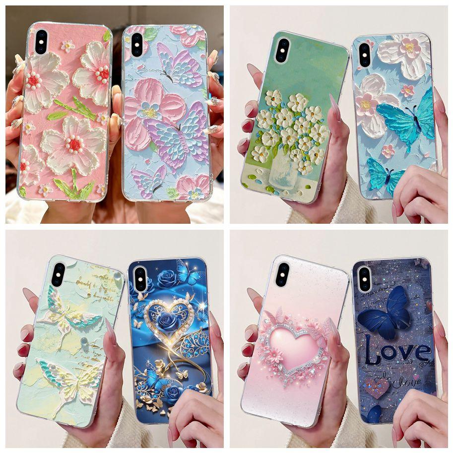 Per iPhone X XS Custodia Popolare Fiore Farfalla Morbido Trasparente Silicone Sottile Cover Posteriore Per iPhoneXS Max XR Custodia iPhoneX Bumper