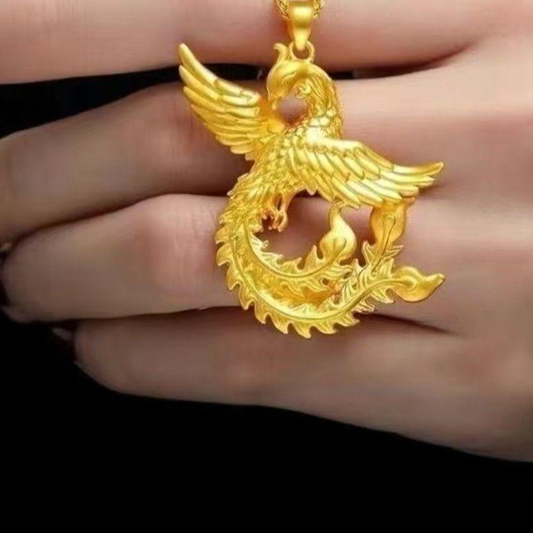 2025 Premium Gold Phoenix Feather Pendant Necklace: Wealth & Blessings Gift