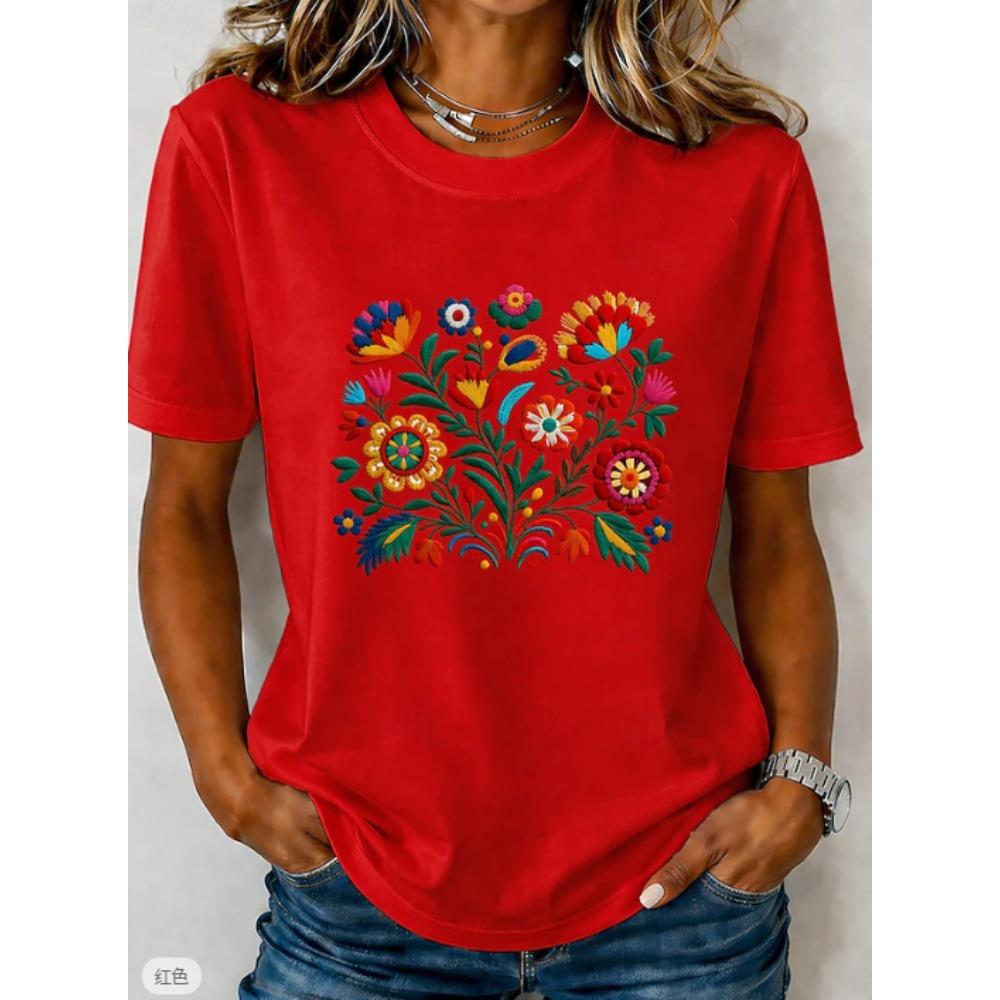 Fashion Women Retro Creative Colorful Flowers Print T Shirt Funny Casual O-neck Short Sleeves T-shirt Summer Female Tee Shirt