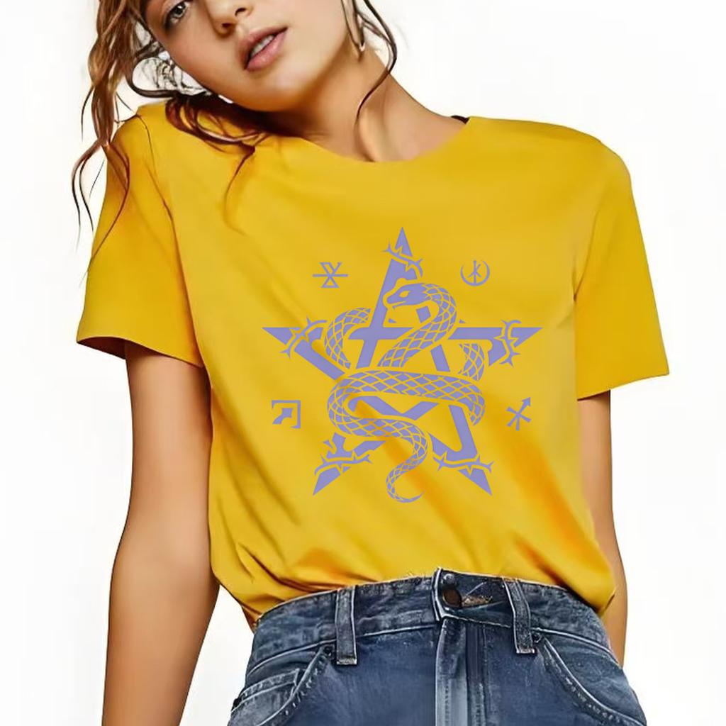 Retro Fashion Totem Snake Print Tshirt Casual Short Sleeved Suitable for Daily Wear In All Seasons Womens Tshirt