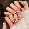 Yihe Wearable Nails - Red Velvet Snowflake Christmas Blush French Manicure (Purely Handmade)