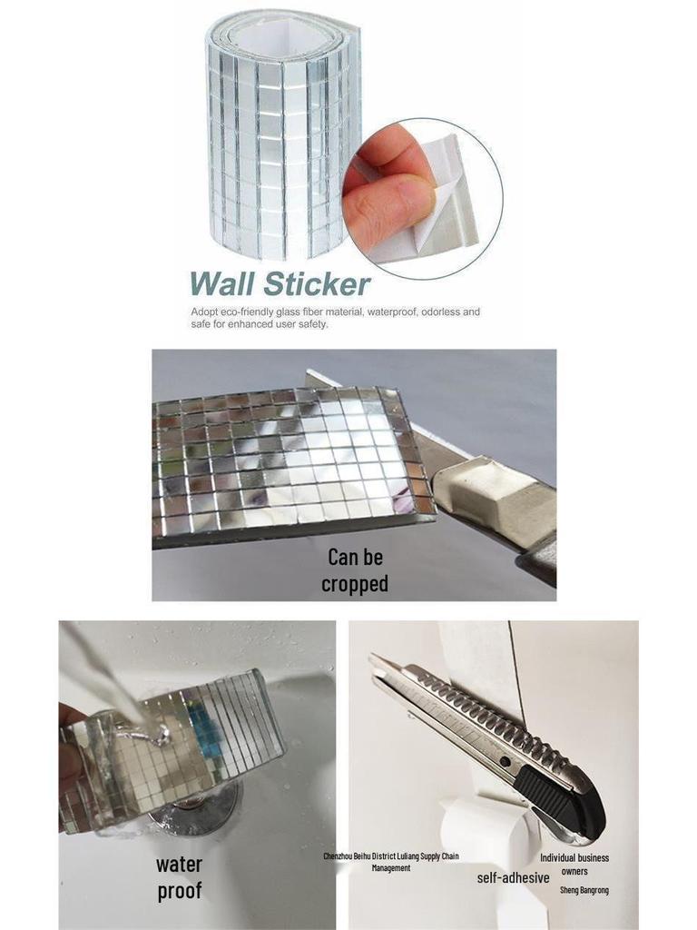 Self-Adhesive Waterproof Mosaic Mirror Frame Sticker for Bathroom Decor