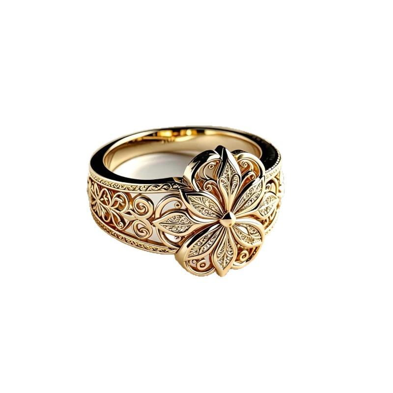 Exquisite Hollowed-out Floral Niche Design Engraved Ring with Unique Style, Suitable for Various Occasions.