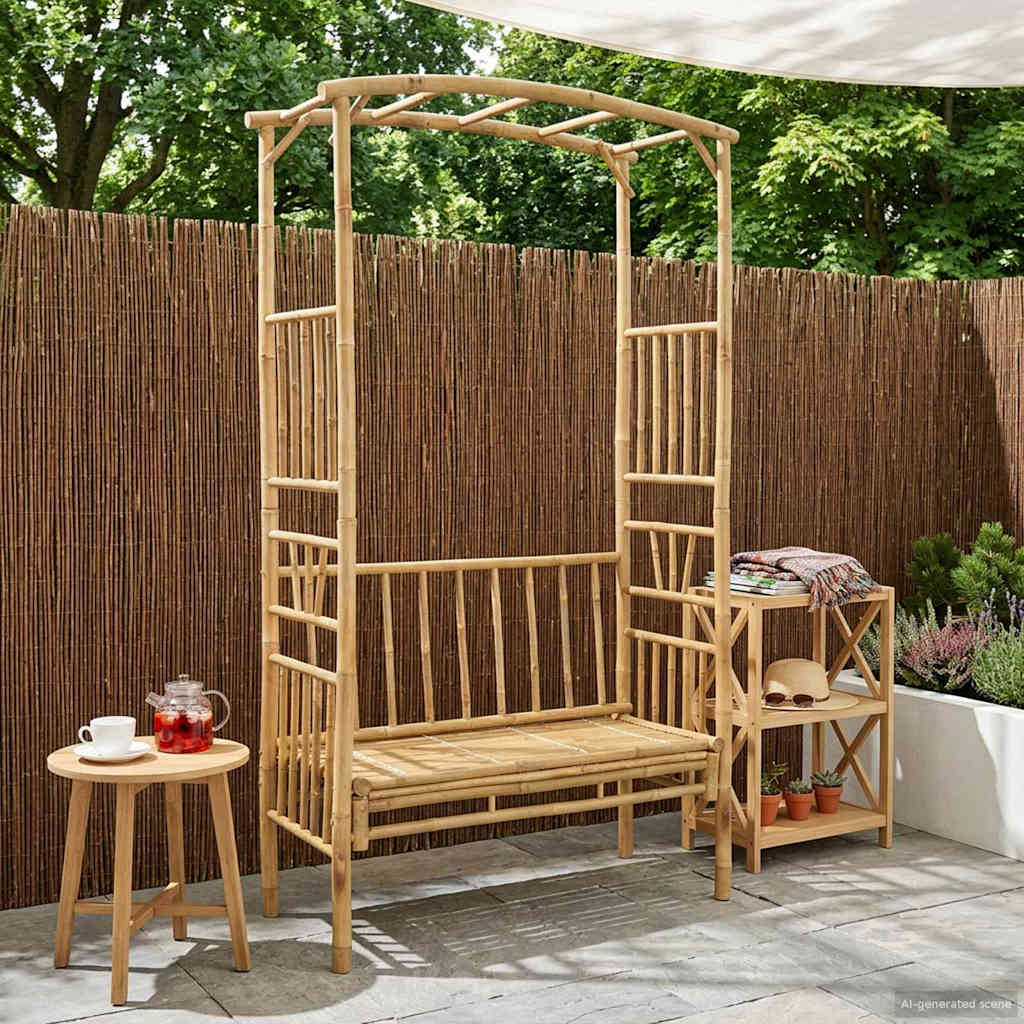 Garden Arch with Bench Natural 115 X 50 X 205 Cm Bamboo