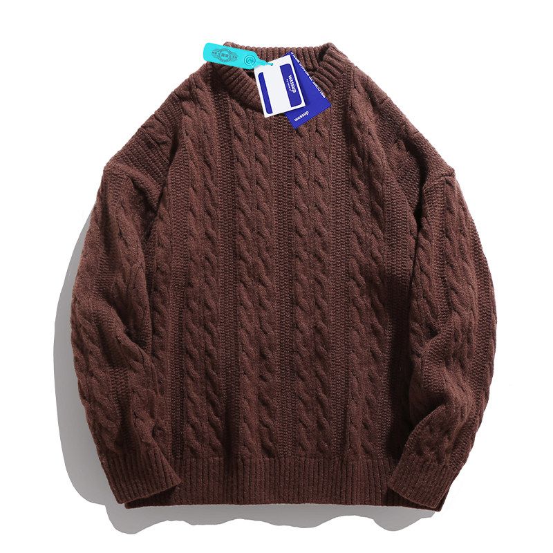 Wassup Trendy Jacquard Sweater for Men, Round Neck, Loose Fit, Ins Style, Versatile, Autumn and Winter Retro Knit Top