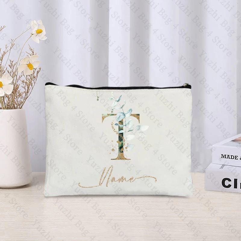 26 Letters Flowers Custom Printed Makeup Bag Bridesmaid Wedding Makeup Box Gift Organizer Travel Perfume Toilet Side Bag