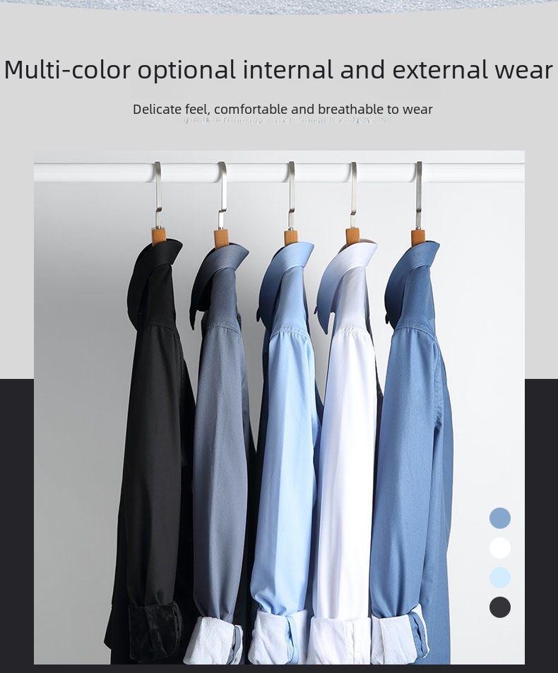 Men's Thickened Plus Velvet Solid Color Long Sleeve Warm Shirt for Business Casual - Autumn/Winter Wear