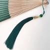 Classical Green Hollowed-Out Fan with Ancient Style, New Chinese-Style Dressing Gown Fan, Chinese-Style Bamboo Folding Fan, Portable