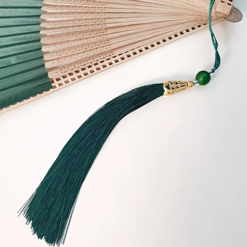 Classical Green Hollowed-Out Fan with Ancient Style, New Chinese-Style Dressing Gown Fan, Chinese-Style Bamboo Folding Fan, Portable
