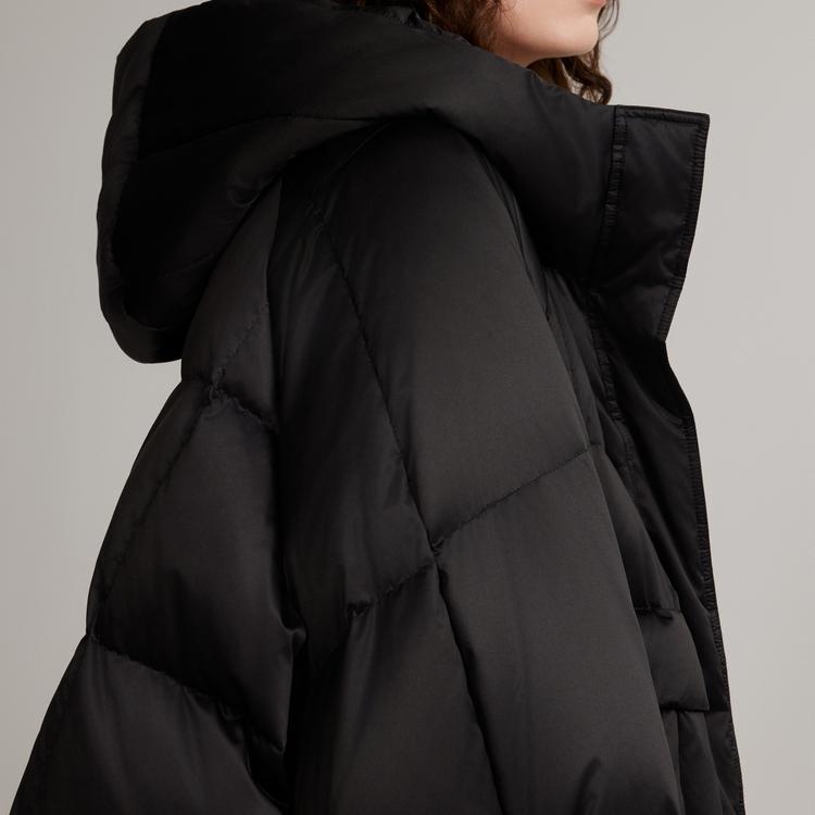 ELLE French Warm Solid Color Hooded Basic Down Jacket Women outerwear Black EY49322