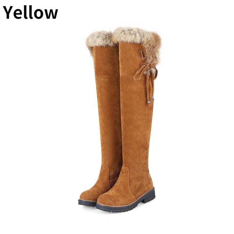 Warm Snow Boots Women Winter Shoes Suede Knee High Boots Ladies Fashion Low Heels Warm Fur Plush Long Boots Female