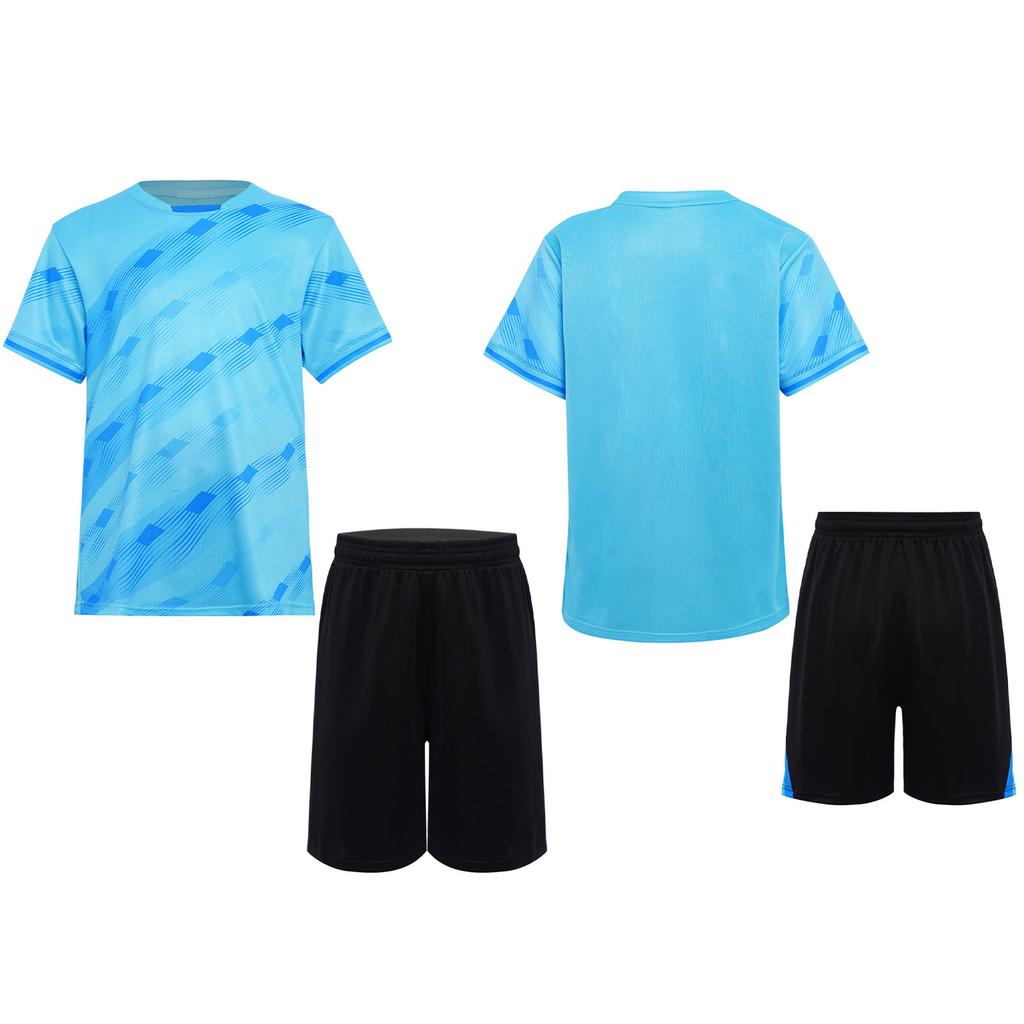 Kids Quick-Drying Sports Set Boys 2-piece Swim Suits Short Sleeve Striped T-shirt with Shorts Outfit Football Basketball Uniform
