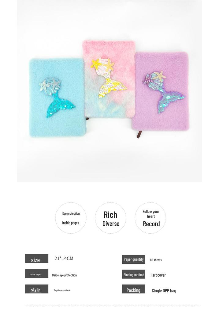 Quaderno Morbido A5 Coda di Sirena con Paillettes - 80 Fogli Diario Regalo Cartone Animato