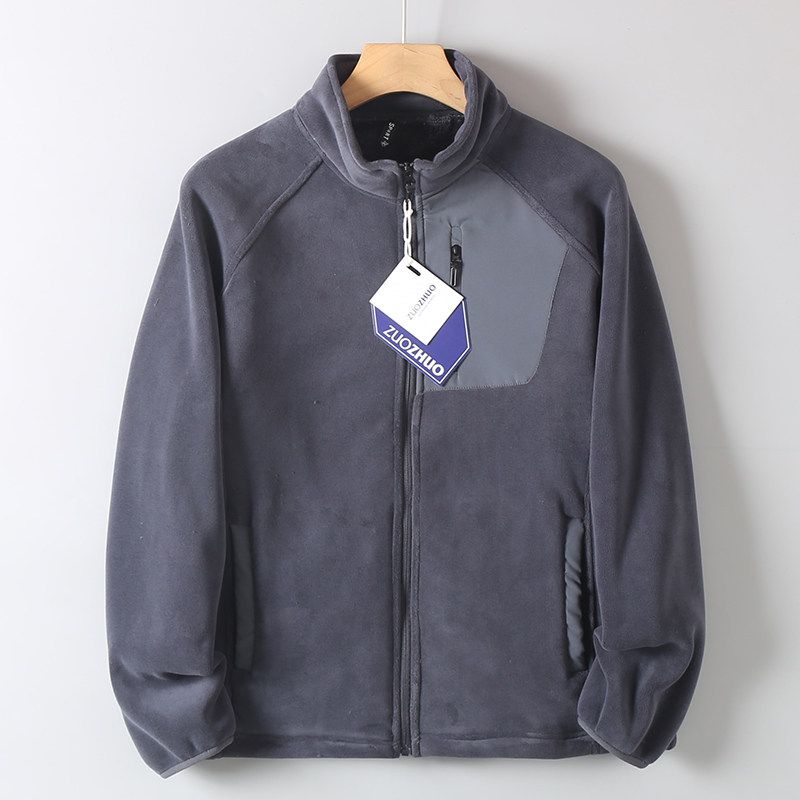 Export Heattech Polar Fleece Jacket Men Stand Collar Fleece Padded Coat New Loose Top Autumn and Winter Thickening Fleece Sweater