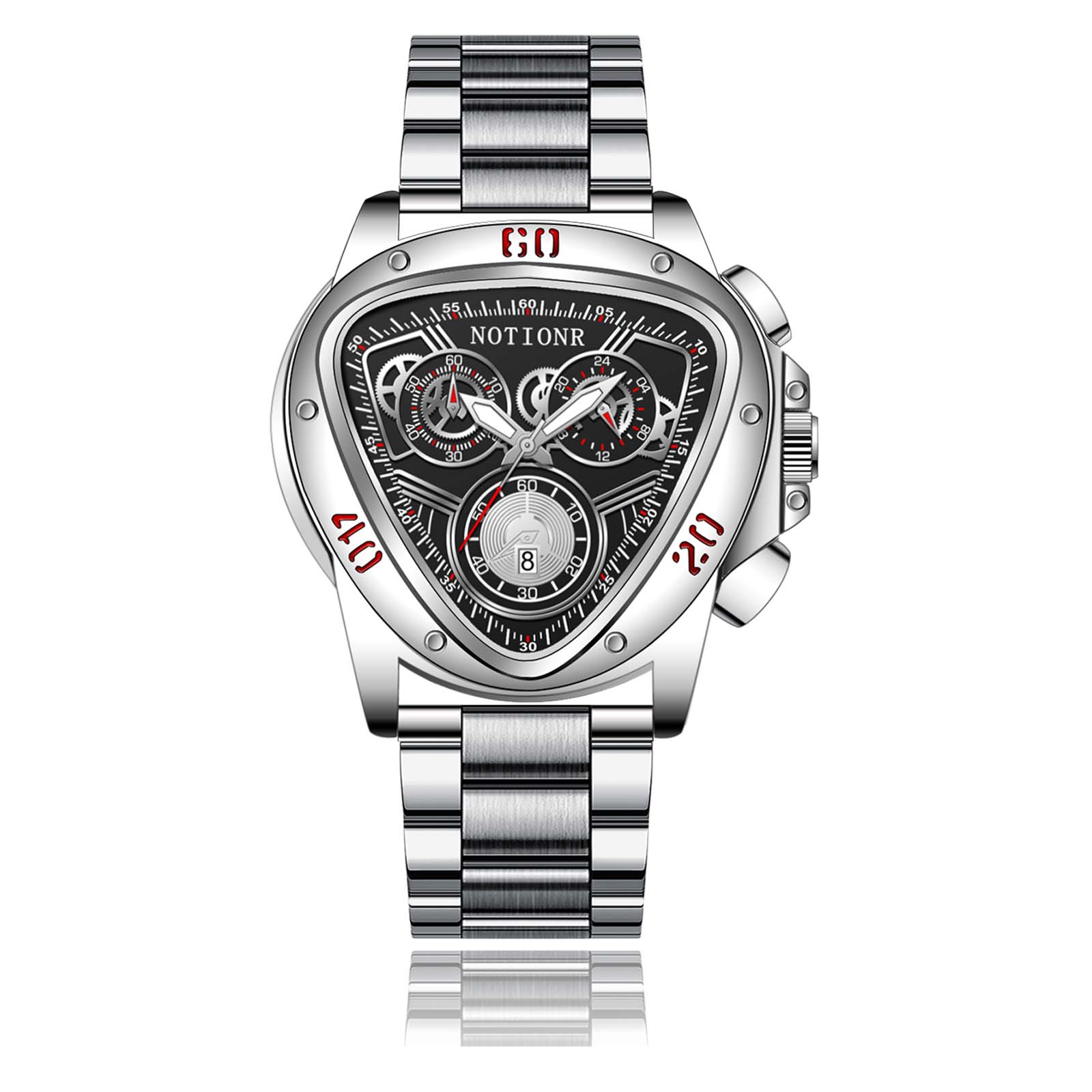 

Чоловічий повсякденний годинник Трикутник Чоловічий годинник Багатоциферблатний годинник Годинник з календарем Ремінець з нержавіючої сталі Чоловічий годинник Кварцовий годинник срібний