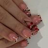 24x Leopard Print False Nail Fruit Artificial Nail French Tip Full Cover Stick On Nail Glossy Press On Nail for Woman