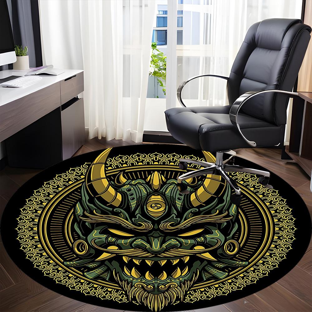 1PC Demon Mask Office Round Rug, Non slip, Soft and Durable Office Rug for Interior Decoration, Perfect for Office