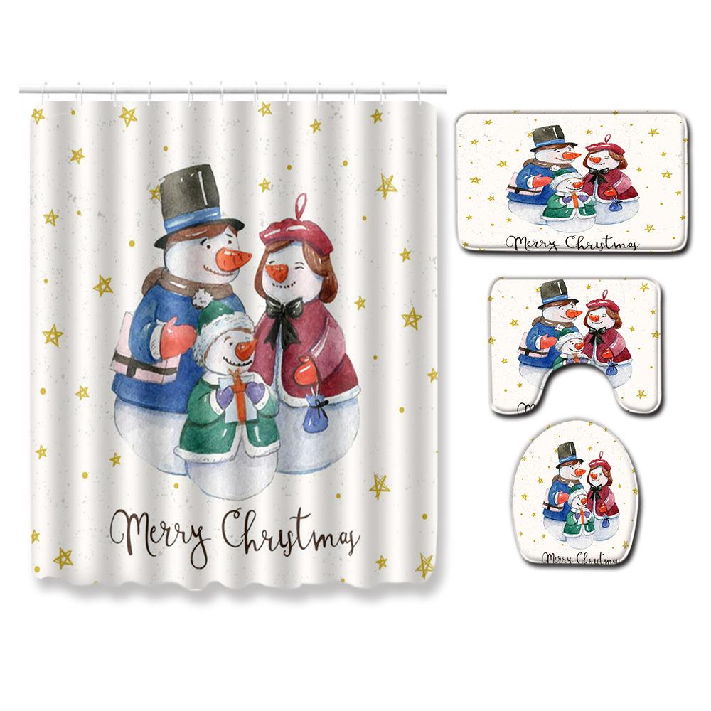 Christmas Shower Curtain Four-Piece Toilet Floor Mat Non-Slip Doormat Water Absorption And Dust-Proof Carpet
