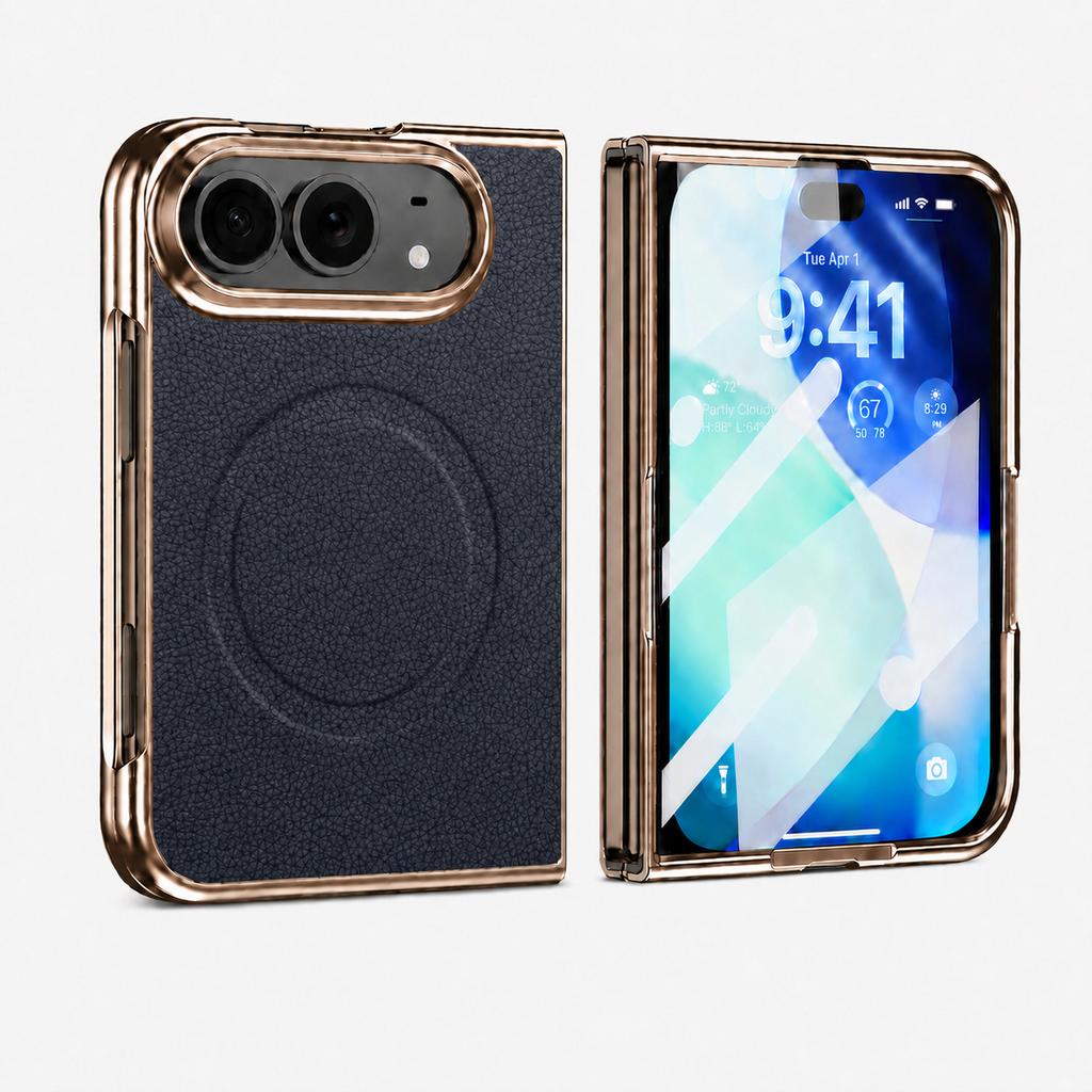 For IPhone Ultra Fold 5G Case Luxury PU Leather Skin Magnetic MagSafe Protective Back Cover Case
