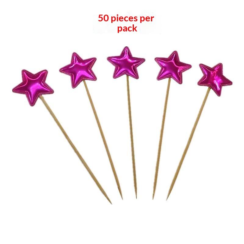 50Pcs Mini Heart Star Cupcake Topper Happy Birthday Cake Flag Decorating Baby Shower Birthday Party Cake Toppers Wedding Supply