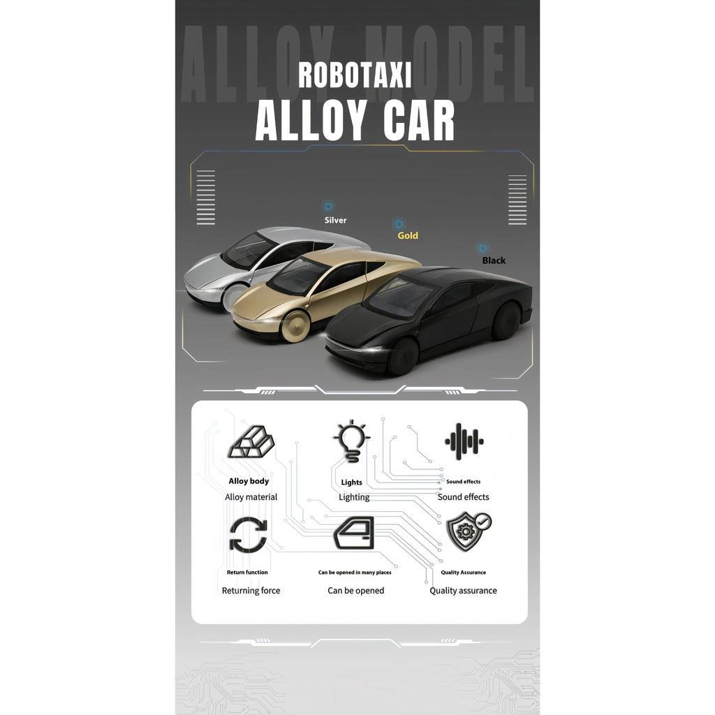Simulation 1/32 Tesla Cybercab ROBOTAXI Metal Die Cast Car Model, Desktop Decoration Ornaments, Children's Toy Cars, Boys Gifts