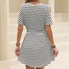 Spring Summer New V-neck Casual T-shirt Dress Off Shoulder Striped Dress