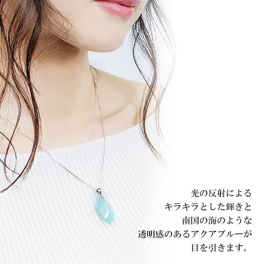 Shinjuku Gin no Kura Sea Blue Chalcedony Cut Sterling Silver 925 Necklace Natural Stone Power Stone Women's Blue Light Blue