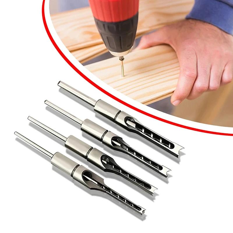 1-4pcs HSS Square Hole Drill Woodworking Drill Tools Auger Mortising Chisel Drill Set DIY Furniture Square Woodworking Drill